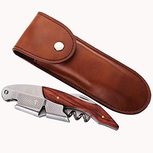 LTLWSH Apribottiglie Vino Professionale,Cavatappi Professionali Sommelier,Apri Birra per Vino 3 in 1, Multiuso, con taglierina in Alluminio,Marrone
