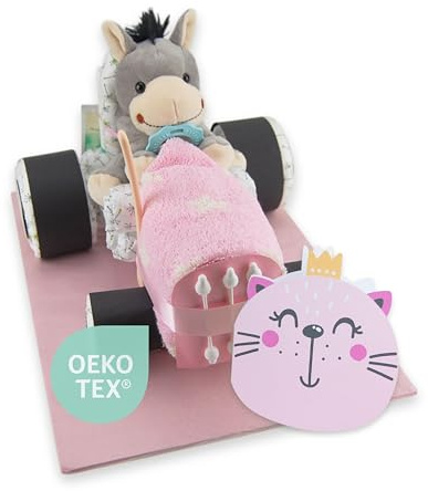 myBambini Windeltorte für Mädchen | Rosa Windeltraktor - inkl. 20 Lillydoo Windeln | Geburtsgeschenk | Taufgeschenk | Geschenk für Babyparty - Premium Windeltorte (Rosa)