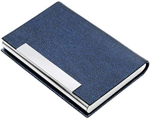 AYCLIF Porta biglietti da visita per le donne Slim Pocket Business Name Card Holder in acciaio inox con chiusura magnetica, Blu
