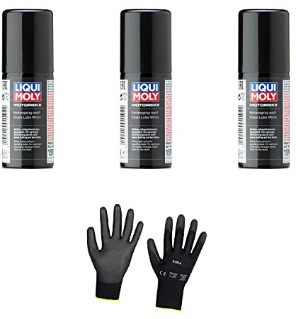 Iloda 3xOriginal Liqui Moly 50ml Motorbike Kettenspray weiß 1592 Schutzhandschuhe