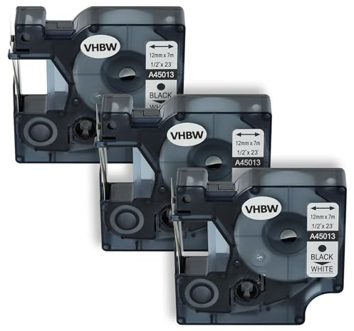 vhbw 3x Schriftband-Kassette Ersatz für Dymo S0720530 | D1 für Etiketten-Drucker 7m x 12mm Schwarz auf Weiß