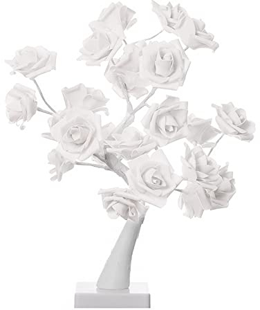 MISNODE Lampada a LED multicolore a forma di albero di rosa, luce a petalo con fiori di rosa, lampada da tavolo colorata da tavolo artificiale bonsai, luci da tavolo a LED con controllo