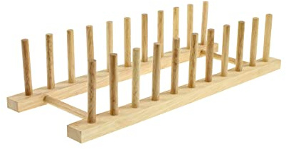 Vsorce4u 1 x 10 Plates Beech Wood Wooden Long Rack - Plates Cups Dish Stand Display Stand Holder Drainer Rack