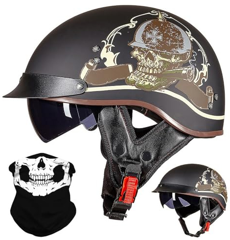 ACLFFSHOP Demi Casque De Moto, Casque Bol Moto Homologué ECE, Casques Vintage à Face Ouverte, avec Pare-Soleil et Doublure Intérieure Amovible, pour Vélos Motos Scooter, XXL(63~64cm)