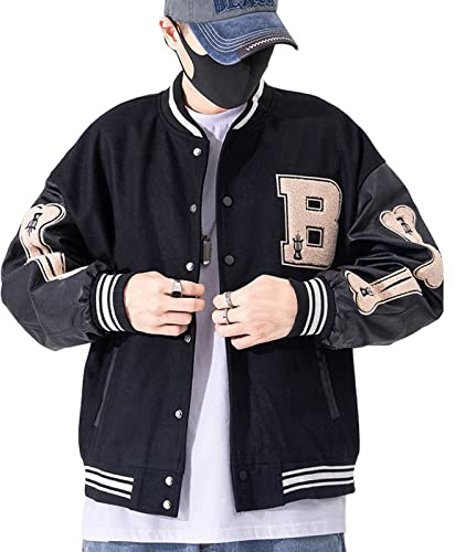GIJOVANA Giacca Baseball Uomo Varsity Jacket Casual Cappotto Donna Moto Giubbotto da Coppia (Nero,XS)