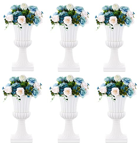Nuptio Jardinières en plastique blanches - 6 pièces 49,5 cm de haut - Grands pots de jardin en résine - Vases grecs à fût pour terrasse - Vases à fleurs classiques pour jardin - Pots de plantes d