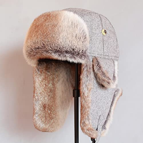 DEPAJA Russische Mütze Russian Trooper Trapper Aviator Ushanka Hat Winter Bomber Hat Men Women Warm Faux Fur Hats with Ear Flaps,Auburn,58-60Cm