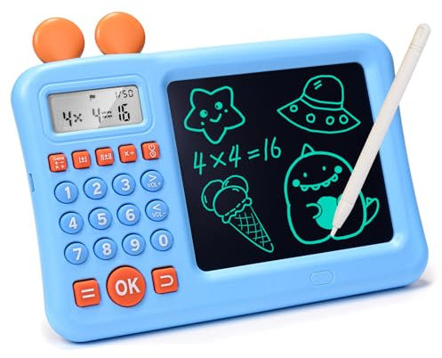 Kids Math Calculator, Toddler Games Learning Educational Toys Gifts for 4 5 6 7 8 9 Year Old Boys and Girls, Number Calculate Training Machine & LCD Drawing Scribble Boards Montessori Toy for KS 1 2 3