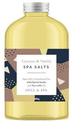 Vanilla & Coconut Spa Salts for Hot Tub and Jetted Bath - 600gr Scented Aromatherapy Natural Vegan Sea Salt Crystals Detox Relaxing