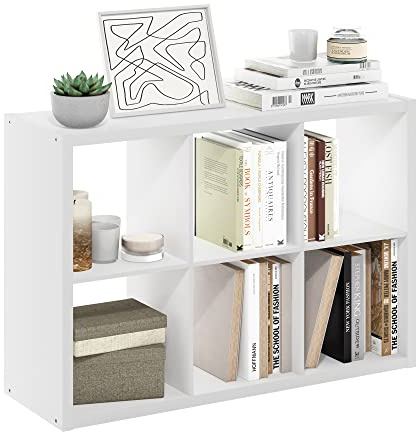 Furinno Cubicle Book Shelf, 6-Cube Bookshelf, Extra Thick Frame Horizontally & Vertically Reversible Bookcase with Open Back, 14.6 x 44 x 30, for Living Room, Bedroom, Home Office, White