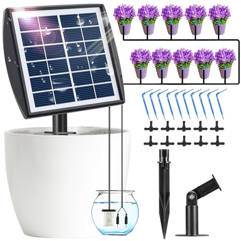 YaNovate Système d'irrigation goutte à goutte automatique solaire pour plantes en pot avec alarme automatique et 6 modes de minuterie pour l'extérieur