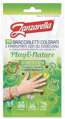 Zanzarella, 25 Braccialetti Antizanzare Play & Nature, in Silicone 100% Riciclabile, con Repellente per Zanzare A Base di Oli Naturali, Attivi Fino a 12 Ore, 5 Diversi Disegni Colorati, Taglia Unica