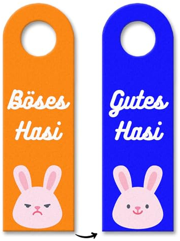 Gutes Hasi - Böses Hasi Hasen Türhänger 3er Set in orange-blau Hase Türschild Ostern Türanhänger niedlich aus Filz mit Kosewort für die Zimmertüre um seine Laune zu zeigen