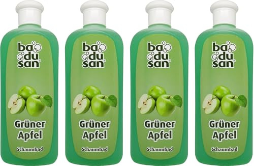 Badusan Schaumbad Grüner Apfel – 4er Pack (4×500 ml) | Frischer Apfelduft | Pflegendes Schaumbad für entspannende Wellness-Momente | Made in Germany