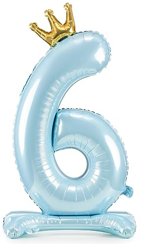 Stehender Folienballon 6. Geburtstag Junge XXL Ballon 6 Standfuß Kindergeburtstag Luftballon Zahl 6 Hellblau Geschenk Geburtstag 6 Jahre Jubiläum