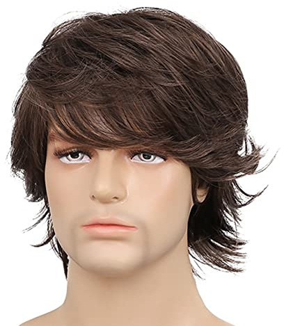 Brrnoo Herrenperücke Synthetik, künstliche Haare, kurz glatt, verstellbarer Pony, 22 cm, Alltag Freizeit