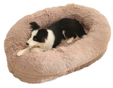 LINGXIYA Rund Plüsch Hundesofa, Hundekörbchen, Katzenbett Hundekissen, Waschbar Hundebett mit Reißverschluss, Anti-Rutsch Katzenbett, Hundekorb für Fensterbank, Sofa, Boden, Auto (90cm,Kaffeefarbe)