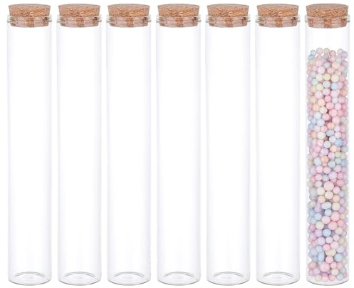 BENECREAT 10 Stück 100 ml Glas-Teströhrchen mit Korkverschluss, klare flache Mini-Glasflaschen für Gastgeschenke, Süßigkeiten, Gewürze, Perlen