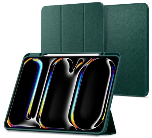 Spigen Urban Fit Hülle für iPad Pro 13 Zoll M5 (2025) / M4 (2024) | Elegantes minimalistisches Design mit Pencil Halter, Tri Fold Standfunktion, Auto Sleep/Wake - Mitternachtsgrün