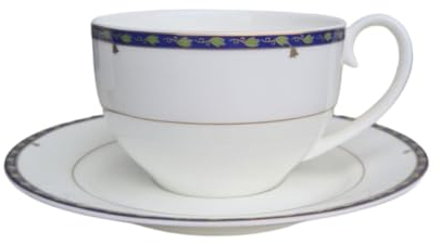 Tazza e Piattino da Te in Porcellana a filo oro con motivi in verde, blu cobalto ESCHENBACH - Made in Germany