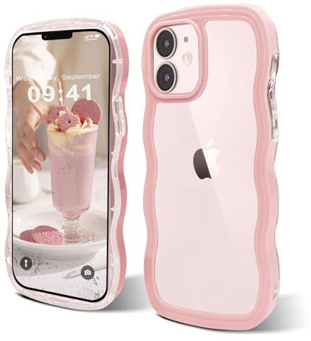 ORDA Case for iPhone 12 - Cute, Wave Frame Curly Shape Shockproof Hard PC Phone Cover for Women and Girls - Compatible with iPhone 12/12 Pro (6.1 inches) - Pink