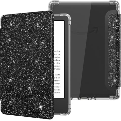 MoKo Coque pour Universel 6 Pouces Tablet et eBooks 2022, Étui de Protection Ultra Clair en TPU Souple et Transparent avec Auto Réveil/Sommeil pour Tablet et E-Readers, Noir Paillettes
