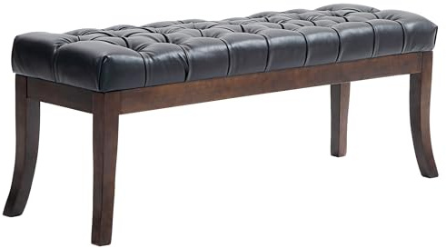 HOMCOM Panca Fondo Letto Imbottita con Design a Bottoni e Gambe Ricurve, Panca da Ingresso in Pelle PU e Legno, 120x38x46 cm, Nero