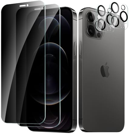 CYYAGE 2 Stück Sichtschutz Schutzfolie für iPhone 12 Pro und 2 Stück Kameraschutz, Anti-Spähen Displayschutz HD Blickschutzfolie Privacy Schutzglas Folie, 9H Härte, Kratzfest