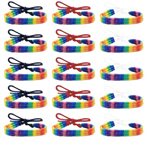 Sixfolo 15 Stück Regenbogen armbänder Bunte Gewebte Freundschaftsarmbander | Gewebte Armbänder Verstellbar,Handgemachte Freundschaft Armbänder für Frauen Mädchen Männer