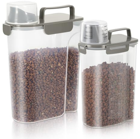 LEAWALK Dog Food Storage Container, Upgraded Large Nozzle, BPA-free, 8-12 LBS Cat Food Storage Container, With 4 -Sealed Clasps, 1 Measuring Cup and Handle, Easy to Clean and Carry - 2 Packs