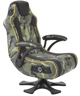 X-Rocker Covert Ops Gaming Chair, 2.1 Multi-Stereo Sound Console Gaming Seat with Bluetooth Speakers, Subwoofer and Vibration Faux Leather Folding for Mobile, Switch, PS5, XBOX - Camo Green/Black