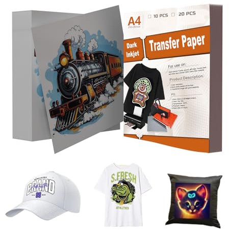 SCULPFUN Transferpapier, 10 Blatt A4 Inkjet Bügeleisen für Dunkle Textilien/Stoffe, Transferfolie Textil, Kompatibel Tintenstrahldrucker und Bügeleisen und Transferpresse