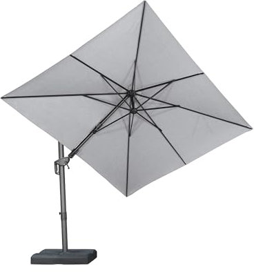 PURPLE LEAF 2.7 X 3.65 M Garden Cantilever Parasol, Swivel Rectangle Patio Umbrella with 3-Year Fade Resistance Recycled Fabric, with Crank Handle and Tilt for Balcony and Outdoor, Light Grey