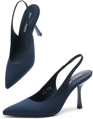 DREAM PAIRS Zapatos de tacón de aguja para mujer, puntiagudos, cerrados, tacones de gatito, vestido de novia, elegante, boda, fiesta sexy, AZUL MARINO-GAMUZA, 37.5 EU