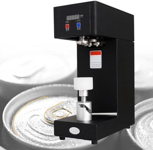 vnmudzeo Commercial Can Sealing Machine 1800 W,10-20 cm Height Adjustable Stainless Steel Tin Can Sealer 5 pcs/min,for Sealing Canned Liquids Such As Juice,Black-220V