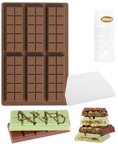 ChAusa 2 Pièces Moule Chocolat de 6 Cavités,Moule Tablette Chocolat Dubai,Tablette Chocolat Moule Silicone Tablette de Chocolat Sans BPA pour Les Bonbons,Les Gelées,Les Chocolats Carré