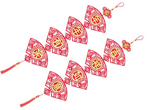 TOPBATHY 2 Paia Distici Del Festival Di Primavera in Lamina Decorazioni Arancioni Lanterna Rossa Carattere Fu Nodi Del Festival Arredamento Fu Cinese Buste Rosse Panno in Feltro Rosso
