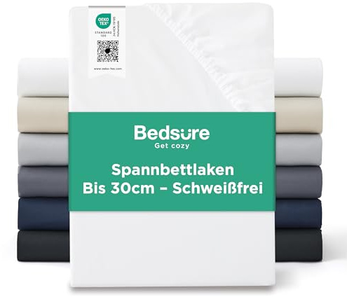 Bedsure Spannbettlaken 200x200cm Bettlaken Sommer Spannbetttücher - Oeko-TEX Mikrofaser Bis 30cm für Boxspringbett & Dicke Matratzen, Atmungsaktiv & Schnelltrocknend Spannleintuch mit Gummizug, Weiß
