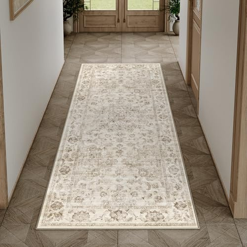 HUGEAR Vintage Hallway Runner Long Area Rug 60x180cm Beige Washable
