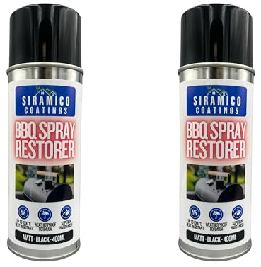 SIRAMICO COATINGS All in One Primerless BBQ, Firepit & Smoker Spray Paint Restorer | High Temperature Paint Formula up to 1000°C | Matt Black, Red or White | 400ml (Two Pack 2, Matt Black)