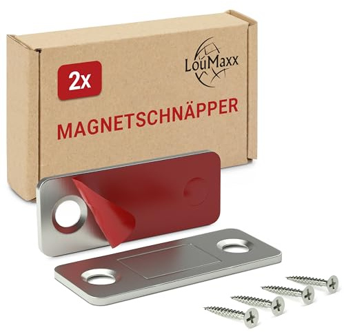 LouMaxx - Lote de 2 imanes autoadhesivos, fuerza de sujeción de 8 kg, imanes de acero inoxidable, cierre magnético ultrafino, puerta de armario magnético para un ajuste seguro