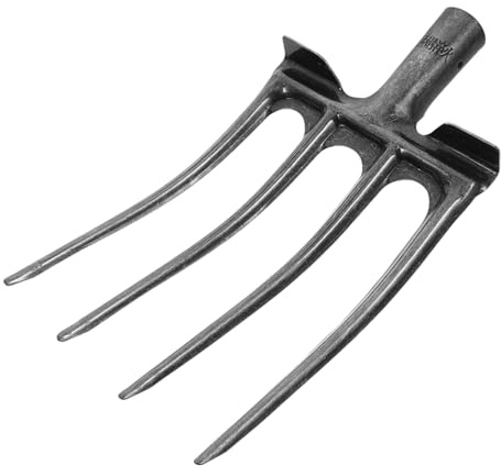 KONTONTY Fourche à Bêcher en Acier Quatre Dents pour Jardinage Agricole, Tête De Fourche Robuste Compatible Manche, Outils Jardinage Polyvalents pour Aération du Sol Et Décompactage des Terrains