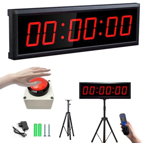 Countdown Timer, 2.3 Zoll Stoppuhr für Wettbewerbe Spieltimer Gym Timer 12/24H mit Stativ Fernbedienung Stoppuhr Sport 6 Stelliges Herunter/Hochzählfunktion Einstellbare Helligkeit (Anschließen)