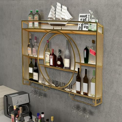 Home Bar Wall Display Cabinet Unit, Storage for Glassware and Accessories, Mounted Design for Living Room, Space-Saving Worktop Shelf, 100cm x 15cm x 80cm