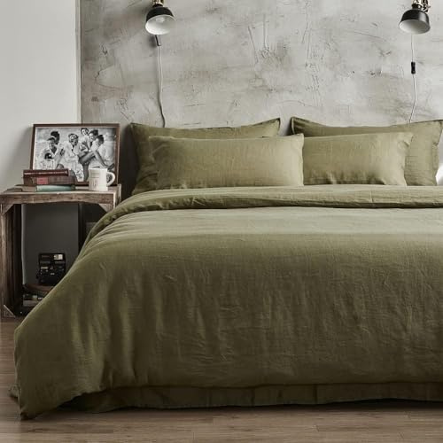 Sedefen Bettwäsche 200x220 Baumwolle Olivgrün,Oeko-TEX zertifizierte | Baumwollbettwäsche,Renforce Bettwäsche,Leinenoptik Bettwäsche für Allergiker,Bettbezug mit Reißverschluss 2 Kissenbezug 80x80
