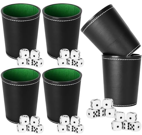Schocken Set 6 Stück Würfelbecher Leder mit 36 Schocken,Knobelbecher Leder für Bar-Party Würfelspiele