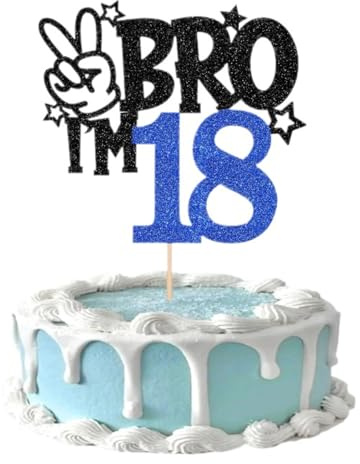 Decoración para tarta de cumpleaños número 18 decoración 18 años para niños Bro I'm 18 Bro I'm 18 Decor for Cheers to 18 Years Adecuado para fiestas de cumpleaños, aniversarios