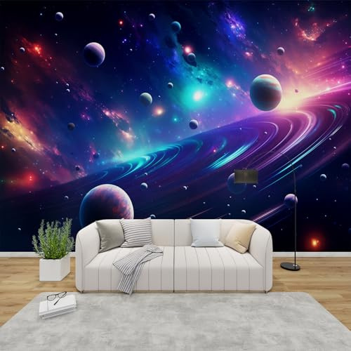 MMYAOKEN Papier Peint Panoramique Galaxie 250x175 cm - Décoration Murale Espace Planète Système Solaire - Tapisserie Murales Papier Peint Intissé pour Chambre Salon - Poster Tableaux Photo Muraux