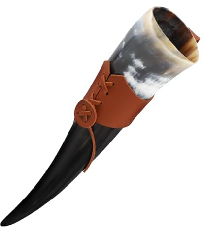 Ciieeo Copa de Cuerno Vikingo para Cerveza Copas de Vino de Cuerno Decorativas con Soporte de Pu de Estilo Medieval para Cosplay y Fiestas Temáticas