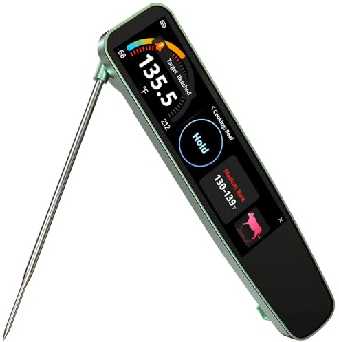 Smart Meat Thermometer Digital 0.5 Sec Instant Read Kitchen Food Thermometer for Cooking Grill Smoker & BBQ, Built-in APP Touchscreen ±0.5°F Accuracy, -58–572°F, USB-C Rechargeable, Gifts for Men